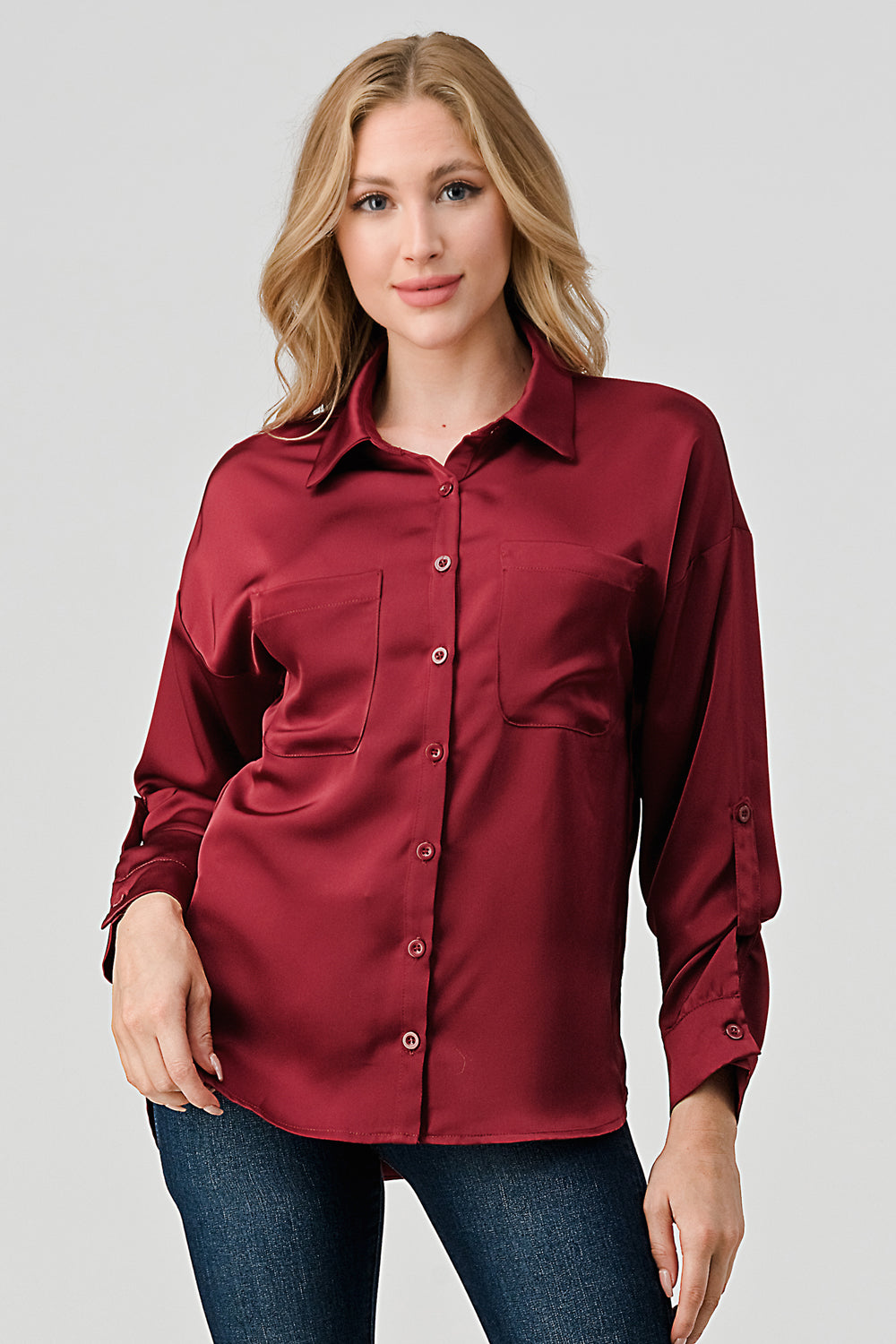 #T4524 Satin Shirt with pockets