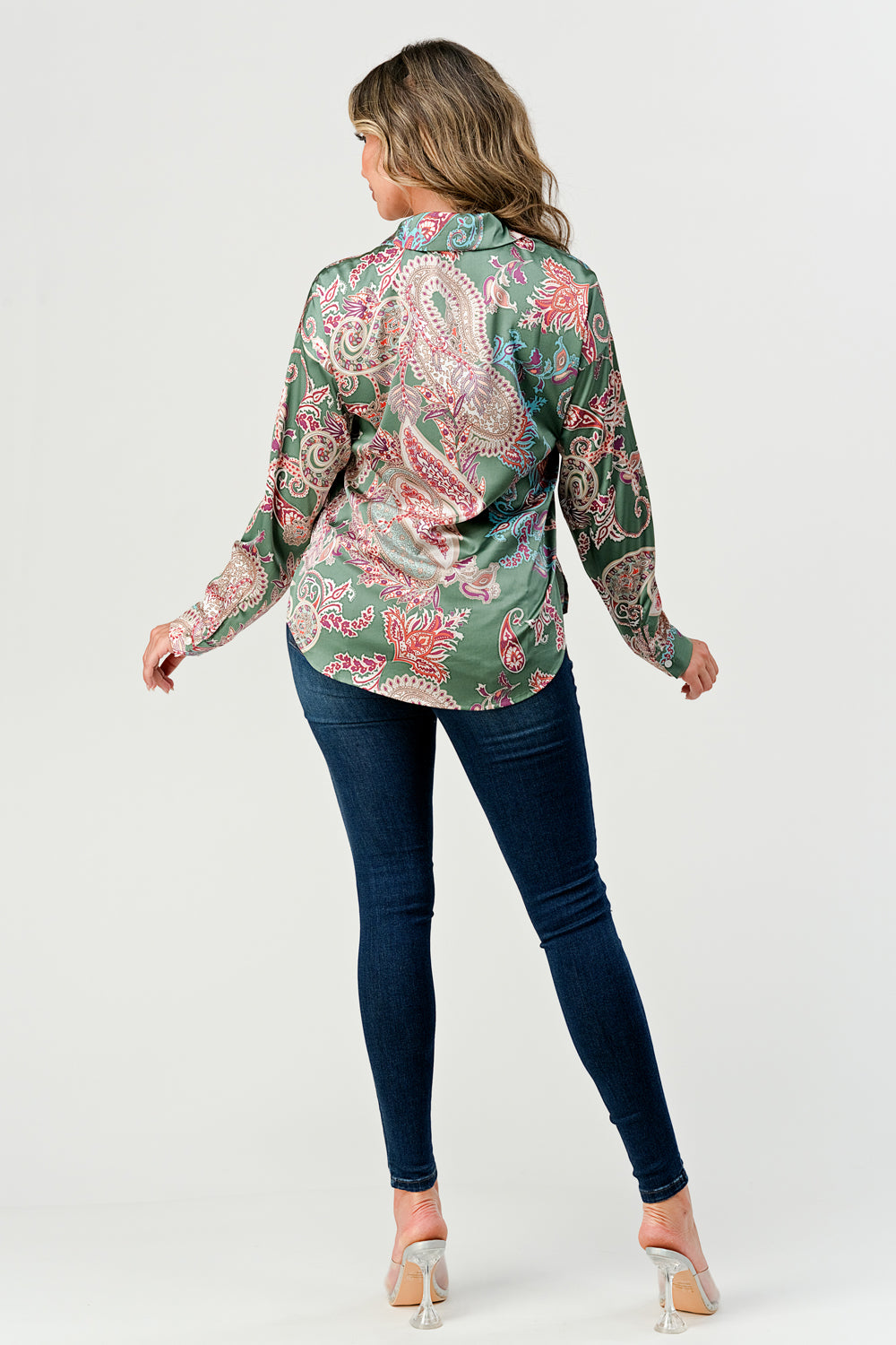 #T4551  Printed Satin Buttoned Shirt