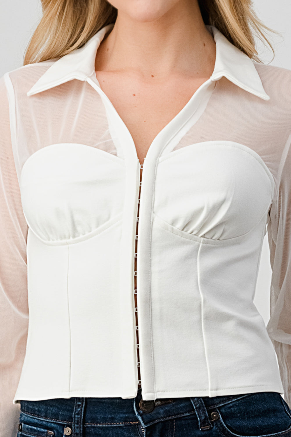 #T4648 Mesh Contrast Fitted Shirt