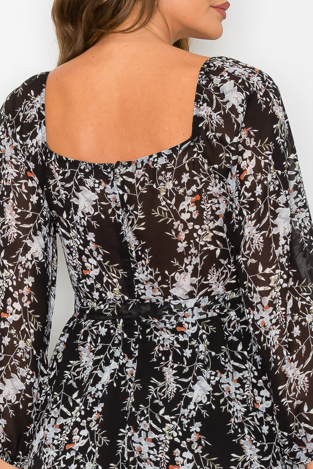 #D6098 Ruffled Long Sleeve Dress with Tie